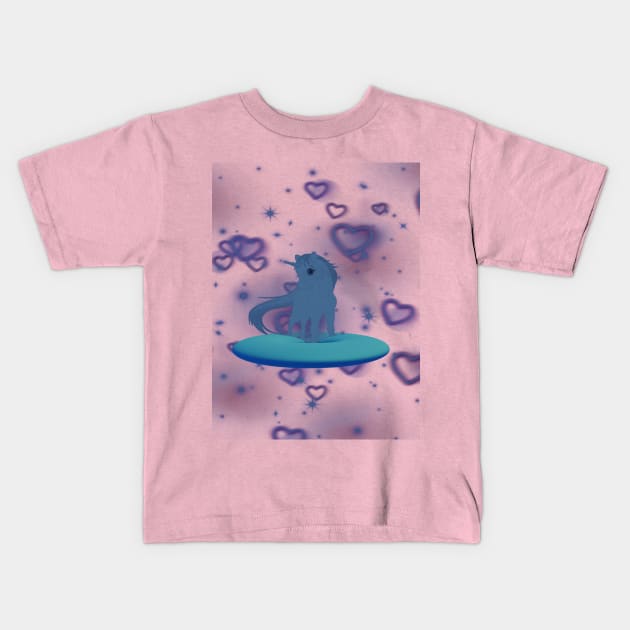 Cute blue color unicorn with purple hearts in blue donut Kids T-Shirt by Khala